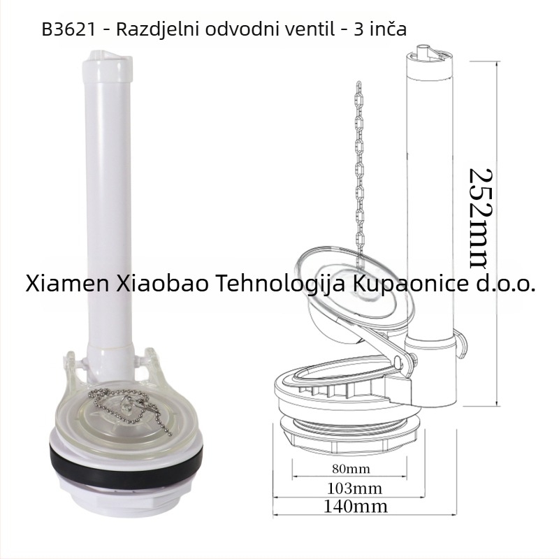 Dodatak za spremnik toaleta s podijeljenim ispravnim ventilom i brtvom za ispiranje — ABS, XAWY B3621, američki stil, izravna ugradnja