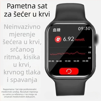 Pametni sat s mjerenjem otkucaja srca, krvnog tlaka i zasićenja kisikom, Bluetooth pozivi, praćenje sna – kompatibilan s iOS