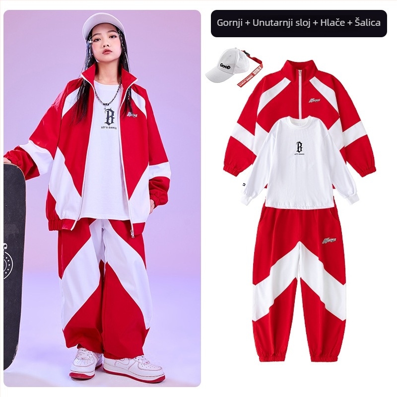 Dječji hip-hop kostim za nastupe — unisex, za djecu iznad 8 godina (140 cm+), 65% pamuk, hip-hop stil