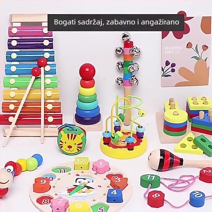 Dreveni set dječjih glazbenih instrumenata s ručnim dodirom klavira, Orffov udarni instrument za ranu glazbenu edukaciju, uzrast 4–6 godina, Mu Ke