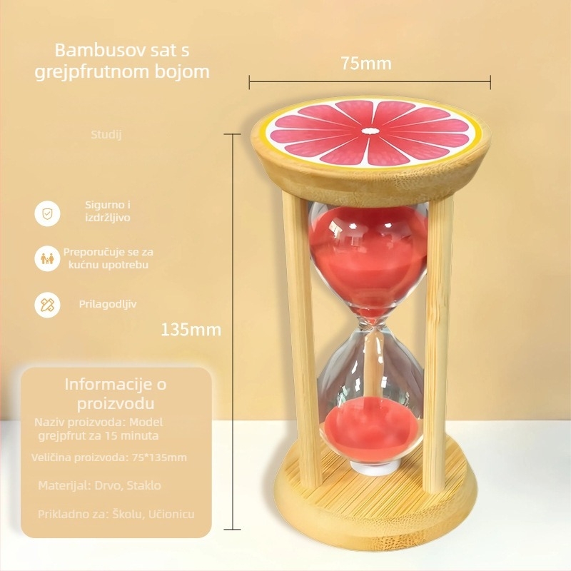 Drveni pješčani sat s voćnim motivom, ručno izrađen, 3–30 minuta