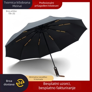 Muški sklopivi kišobran, ojačan okvir, automatsko otvaranje i zatvaranje, 10 rebara od vlakana, UV zaštita UPF50+, tkanina 190T