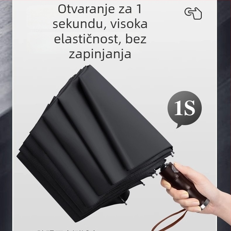 Muški sklopivi kišobran, ojačan okvir, automatsko otvaranje i zatvaranje, 10 rebara od vlakana, UV zaštita UPF50+, tkanina 190T