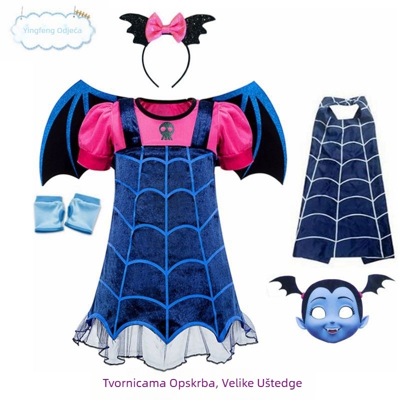 Dječja haljina vampir cosplay - Halloween kostim za djevojčice, 3–8 godina, 70% poliester u mješavini vlakana, mekana obrada, sigurnosna razina B