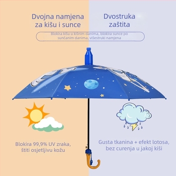 Dječji kišobran s automatskim otvaranjem, za djecu, okvir s 8 šipki od željeza, vinilna navlaka, tkanina 190T, duga drška, mogućnost otiska logotipa, prilagodba