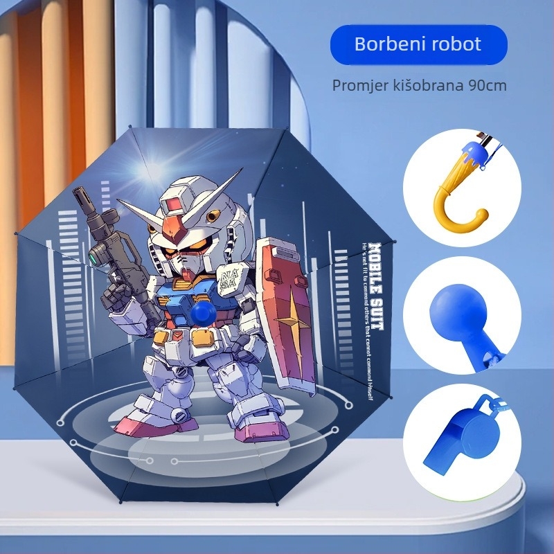 Dječji kišobran s automatskim otvaranjem, za djecu, okvir s 8 šipki od željeza, vinilna navlaka, tkanina 190T, duga drška, mogućnost otiska logotipa, prilagodba