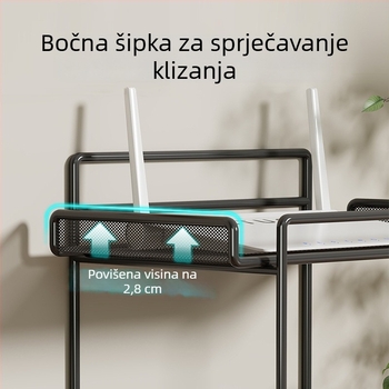 Dvostruki zidni polič od željeza za ruter i set-top kutiju – moderan minimalistički dizajn dnevnog boravka