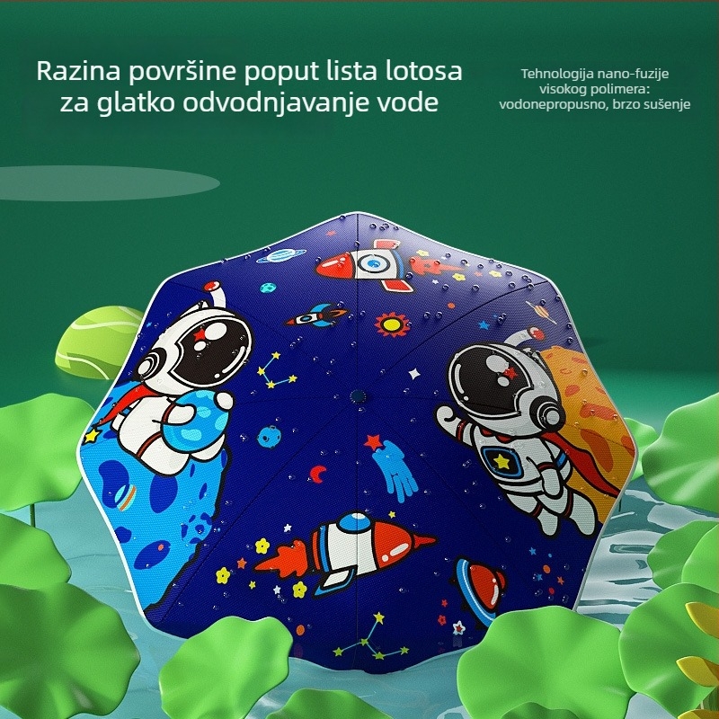 Dječji automatski sklopivi kišobran s zaobljenim kutovima, okvir od čelika s 8 rebara, platno od poliestera 190T, mogućnost logotipa, pogodan za djevojčice i dječake.