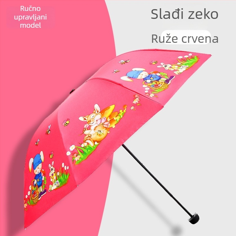 Dječji automatski sklopivi kišobran s zaobljenim kutovima, okvir od čelika s 8 rebara, platno od poliestera 190T, mogućnost logotipa, pogodan za djevojčice i dječake.