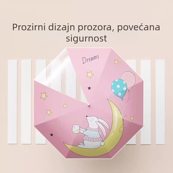Dječji kišobran s 8-rebrim vlaknastim okvirom, aluminijska šipka, drvena drška, ručno otvaranje