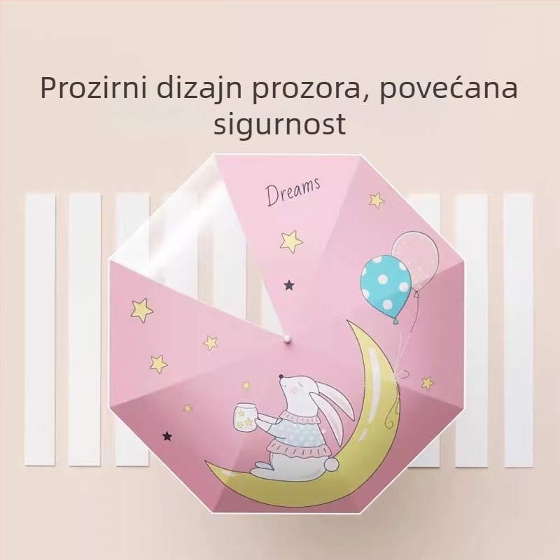 Dječji kišobran s 8-rebrim vlaknastim okvirom, aluminijska šipka, drvena drška, ručno otvaranje