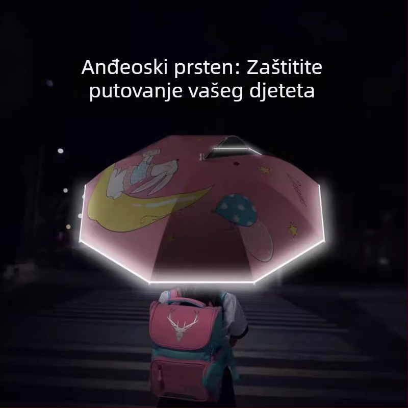 Dječji kišobran s 8-rebrim vlaknastim okvirom, aluminijska šipka, drvena drška, ručno otvaranje