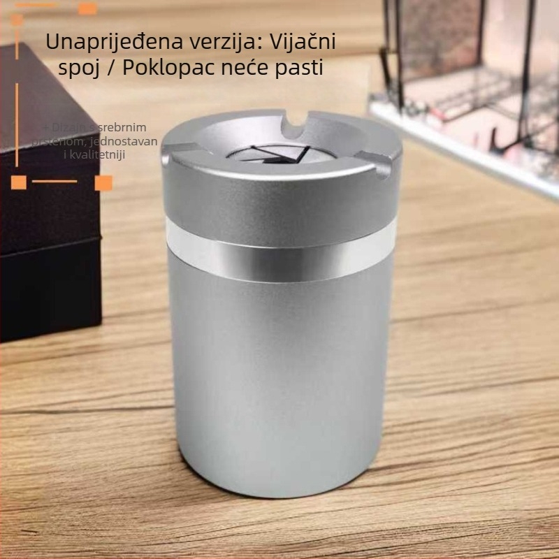 Pepelnjak od aluminijske legure s poklopcem za kućnu i uredsku upotrebu na stolu te za automobil; otporan na padove i visoke temperature; mogućnost tiskanja logotipa
