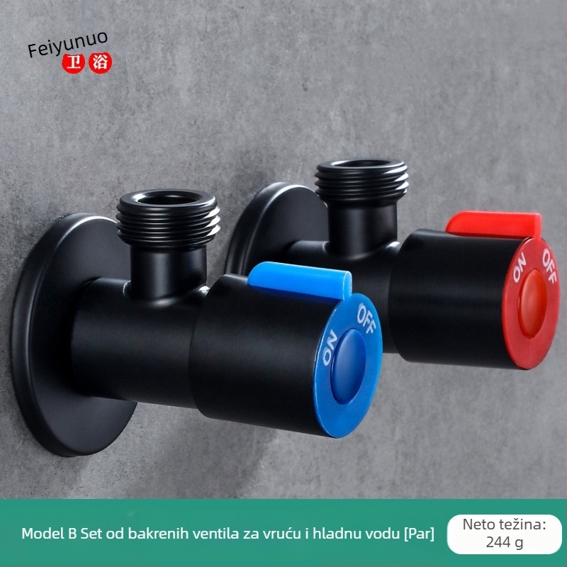 Troputni ventil za toplu i hladnu vodu, ugradnja u zid, 20 mm promjer, bakar i nehrđajući čelik, 1 ulaz 2 izlaza