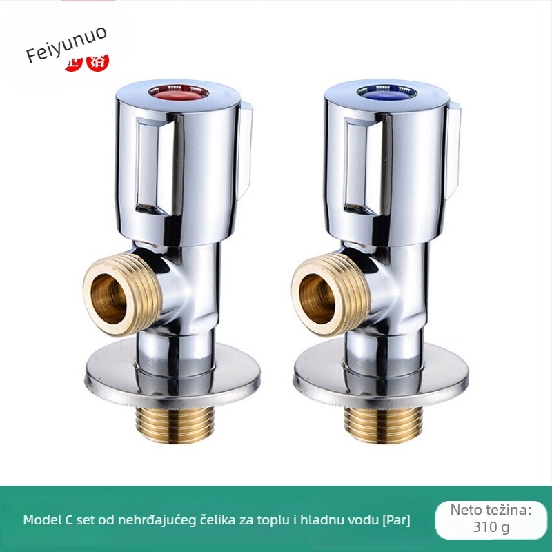 Troputni ventil za toplu i hladnu vodu, ugradnja u zid, 20 mm promjer, bakar i nehrđajući čelik, 1 ulaz 2 izlaza