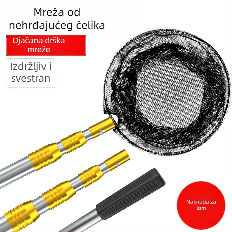 Nehrđajući čelični teleskopski štap za ribolov sa mrežom i vrećom za manje ribe