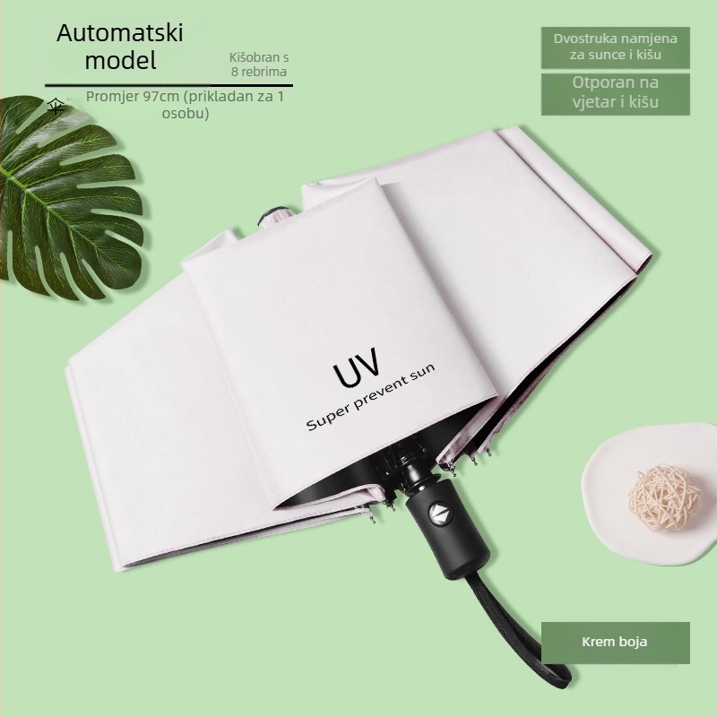 12-rebrasti kišobran s UV zaštitom, sklopivi, metalne šipke, gumirana drška, ručno otvaranje i zatvaranje, dvostruka upotreba sunce i kiša