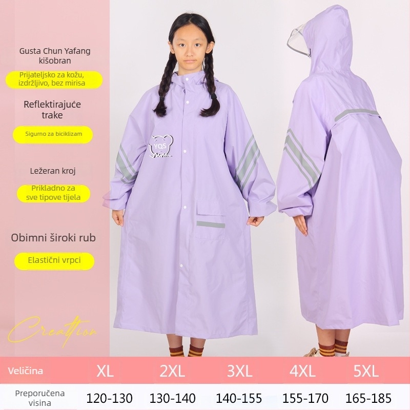 Dječji kišobni pončo u stilu fakulteta, s ruksakom za školu, s velikim obodom kapice, Chun yafang tkanina, TPU ljepilo sloj, ponovno upotrebljivo, 400 g