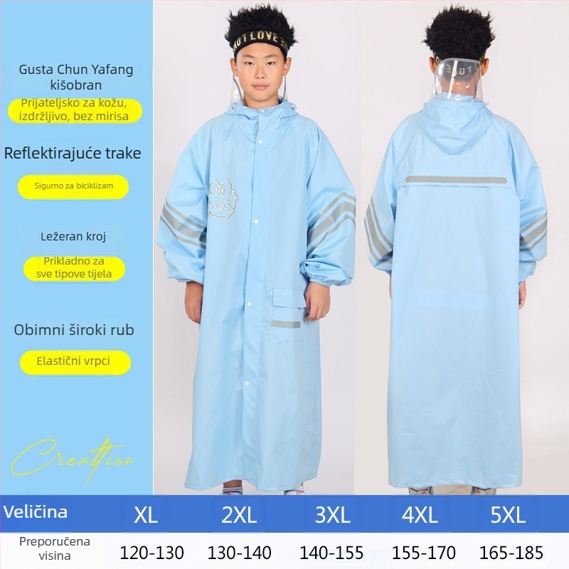 Dječji kišobni pončo u stilu fakulteta, s ruksakom za školu, s velikim obodom kapice, Chun yafang tkanina, TPU ljepilo sloj, ponovno upotrebljivo, 400 g