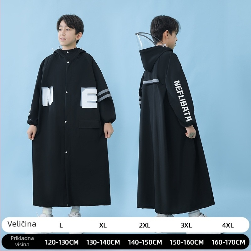 Dječji kišobni pončo u stilu fakulteta, s ruksakom za školu, s velikim obodom kapice, Chun yafang tkanina, TPU ljepilo sloj, ponovno upotrebljivo, 400 g