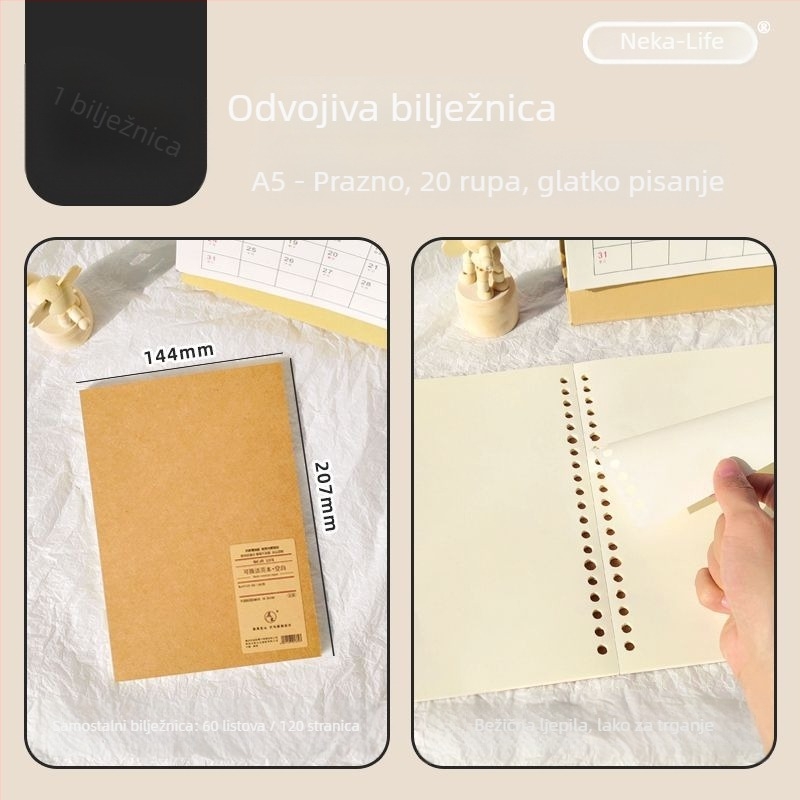 Nijia zamjensko jezgro za loose-leaf za A5/B5/A4, 60 listova, papir unutarnjih stranica
