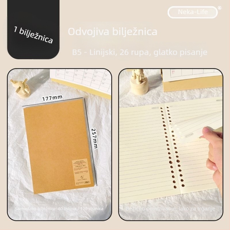 Nijia zamjensko jezgro za loose-leaf za A5/B5/A4, 60 listova, papir unutarnjih stranica