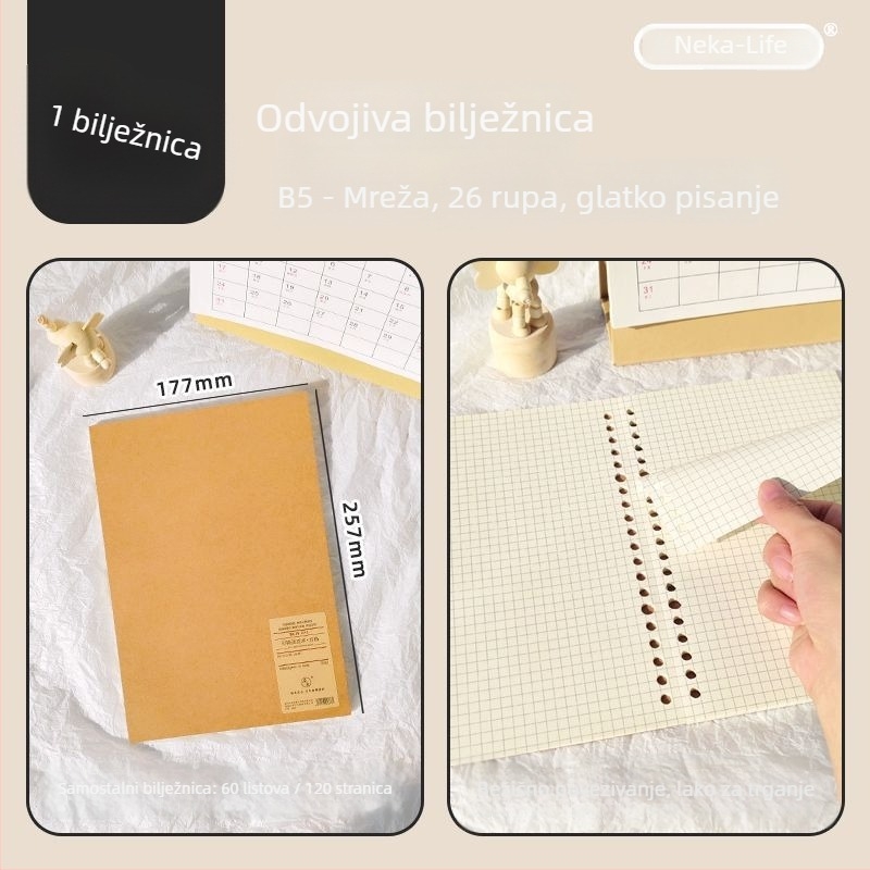 Nijia zamjensko jezgro za loose-leaf za A5/B5/A4, 60 listova, papir unutarnjih stranica