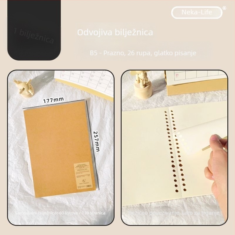 Nijia zamjensko jezgro za loose-leaf za A5/B5/A4, 60 listova, papir unutarnjih stranica
