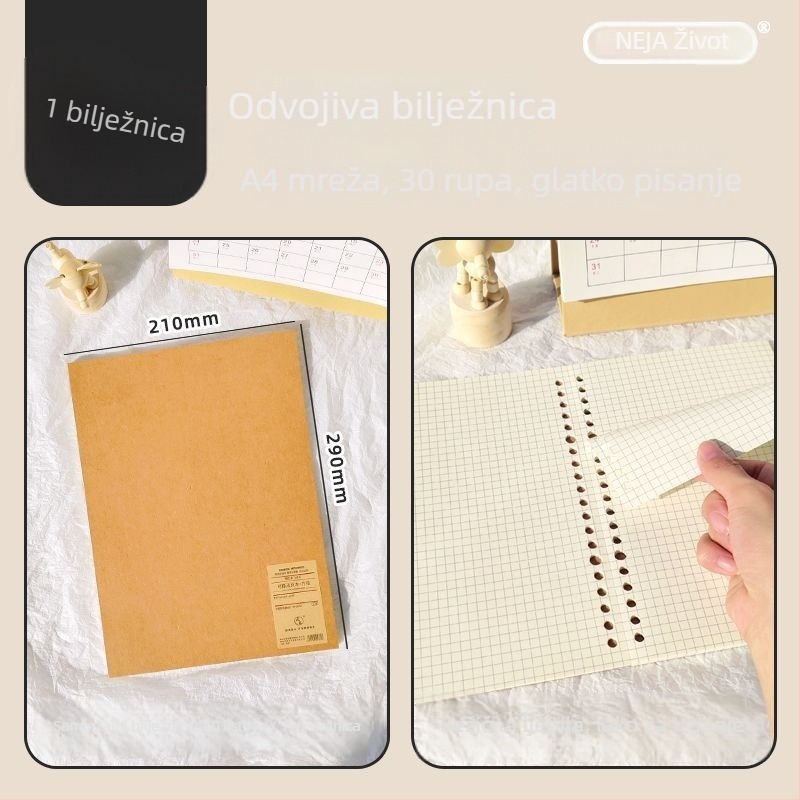 Nijia zamjensko jezgro za loose-leaf za A5/B5/A4, 60 listova, papir unutarnjih stranica