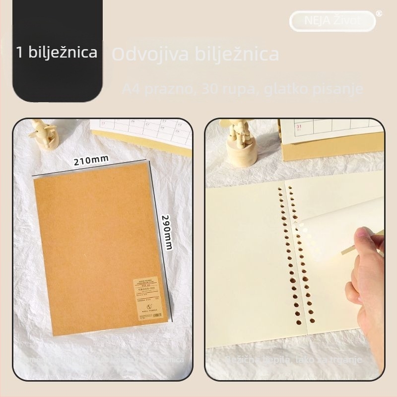 Nijia zamjensko jezgro za loose-leaf za A5/B5/A4, 60 listova, papir unutarnjih stranica