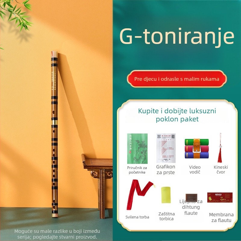 Bambusna fuleta za početnike, za osnovnoškolce, tonovi C D E F G, uključuje platnenu torbu