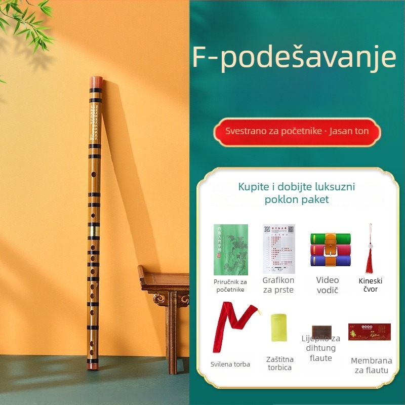 Bambusna fuleta za početnike, za osnovnoškolce, tonovi C D E F G, uključuje platnenu torbu