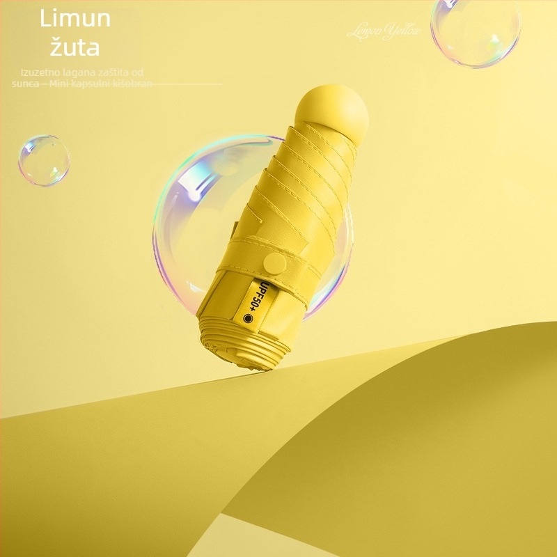 Ultra lagani kapsulni džepni kišobran za sunce i kišu s tiskom logotipa, mini, prijenosni