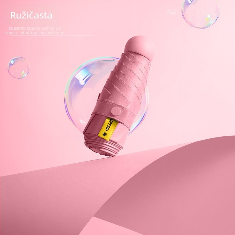 Ultra lagani kapsulni džepni kišobran za sunce i kišu s tiskom logotipa, mini, prijenosni