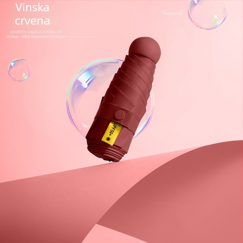 Ultra lagani kapsulni džepni kišobran za sunce i kišu s tiskom logotipa, mini, prijenosni