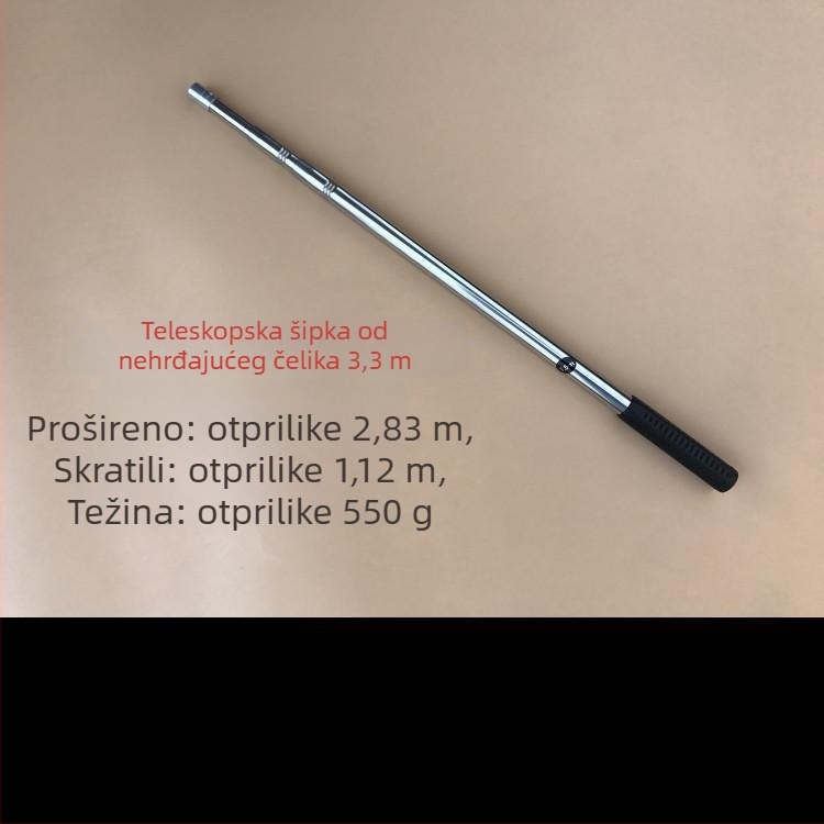 Nehrđajući čelična teleskopna šipka za mrežu s učvršćivanjem klinovima, harpun kuka i nastavak grablja