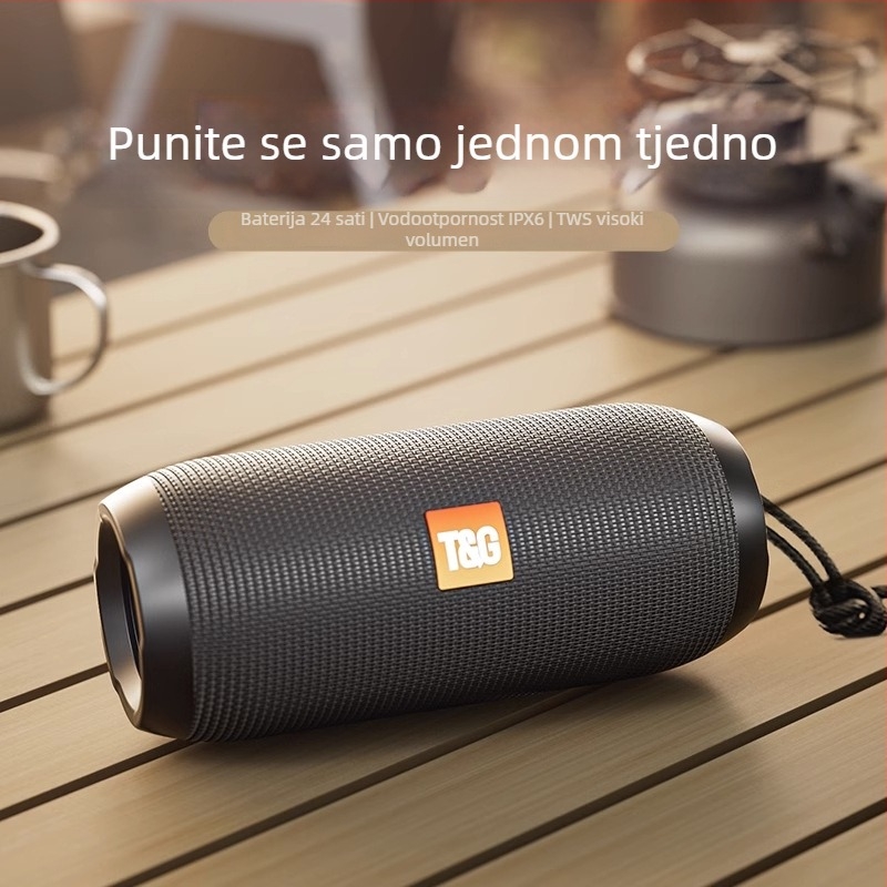 Prijenosni bežični Bluetooth zvučnik s basom i subwooferom, Raspon frekvencija 100 Hz–20 kHz, SNR ≥70 dB, USB-C napajanje, IPX7 vodootporan, bežično punjenje