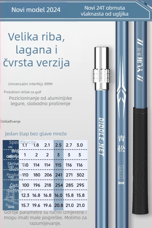 Karbonski štap za mrežu za ribolov – ultra lagan, ultra čvrst, komplet s mrežom i torbom za velike ribe
