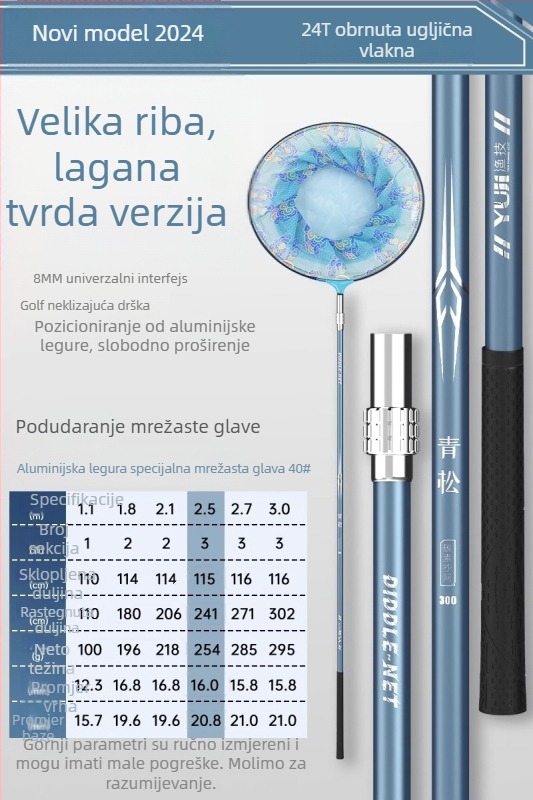 Karbonski štap za mrežu za ribolov – ultra lagan, ultra čvrst, komplet s mrežom i torbom za velike ribe