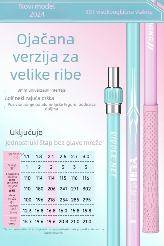 Karbonski štap za mrežu za ribolov – ultra lagan, ultra čvrst, komplet s mrežom i torbom za velike ribe