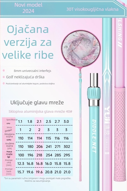 Karbonski štap za mrežu za ribolov – ultra lagan, ultra čvrst, komplet s mrežom i torbom za velike ribe