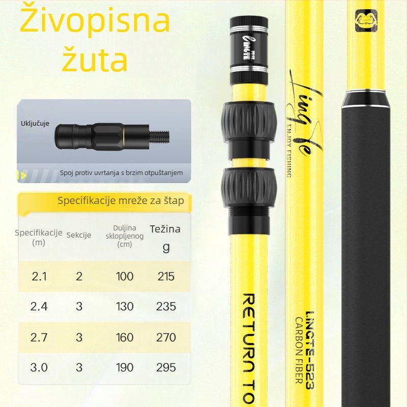 Teleskopska mrežna šipka – aluminijska legura, dvije sekcije, promjer otvora mreže 40 cm, dubina mreže 42 cm, težina 300 g
