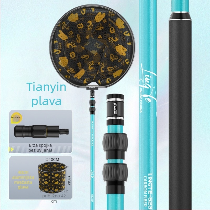 Teleskopska mrežna šipka – aluminijska legura, dvije sekcije, promjer otvora mreže 40 cm, dubina mreže 42 cm, težina 300 g