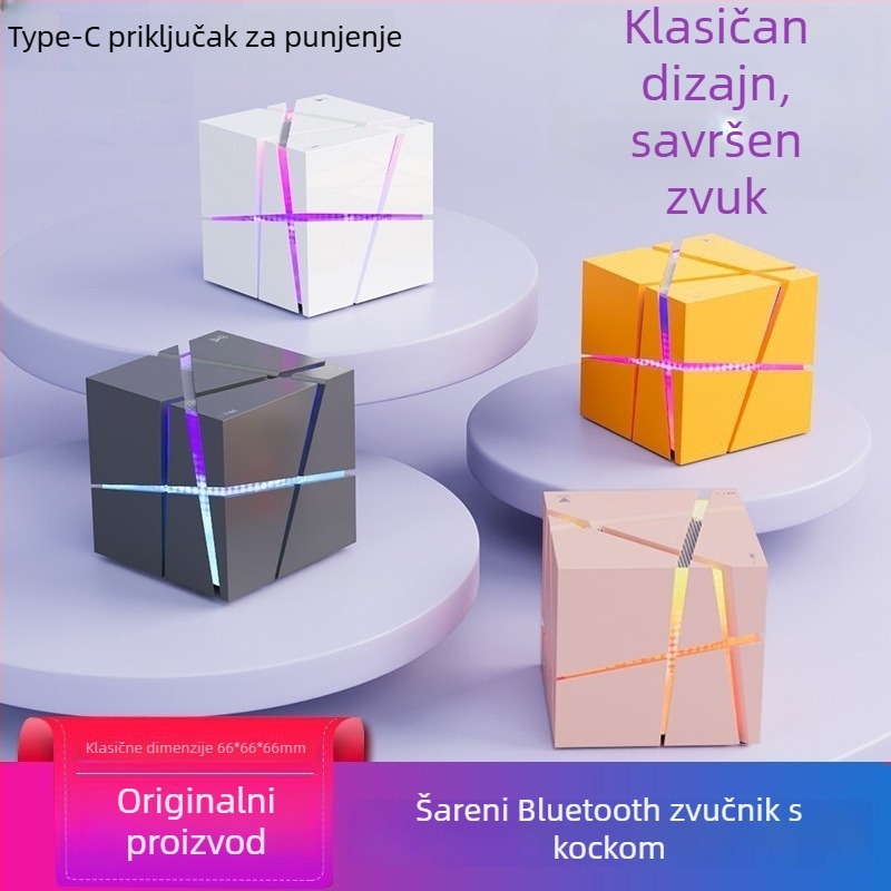 Kockasti Bluetooth zvučnik – Bluetooth 5.0, 3W, baterija 500–800 mAh, frekvencijski raspon 60 Hz–15 kHz, domet 10 m