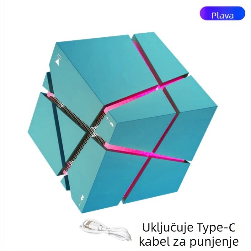 Kockasti Bluetooth zvučnik – Bluetooth 5.0, 3W, baterija 500–800 mAh, frekvencijski raspon 60 Hz–15 kHz, domet 10 m