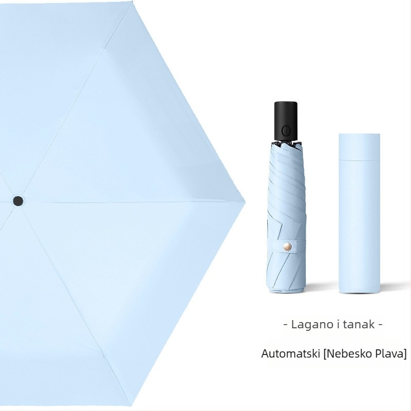 Ultra lagani automatski kišobran sa 6 rebara, aluminijski štap, poliester tkanina 210T, UV zaštita UPF50+