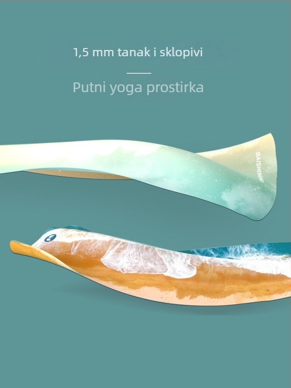 Joga prostirka od brušene gume s ručnikom protiv klizanja, sklopa i prijenosna, ultra-tanka 1,5 mm, za početnice žene