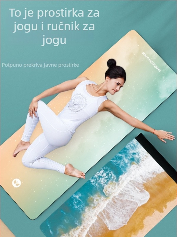 Joga prostirka od brušene gume s ručnikom protiv klizanja, sklopa i prijenosna, ultra-tanka 1,5 mm, za početnice žene