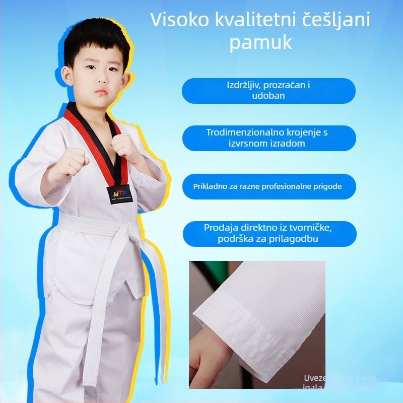 Taekwondo trening jakna za djecu i odrasle, dugim i kratkim rukavima, jednobojna boja, vanjski materijal pamuk-mješavina 65%, podstava pamuk