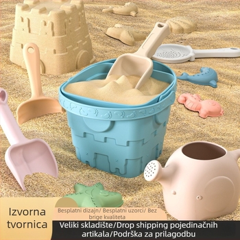 Silikonski set za plažu s lopaticom i kanticom – edukativan, kopanje pjeska i zalijevanje vodom, za djecu 4–6 godina.